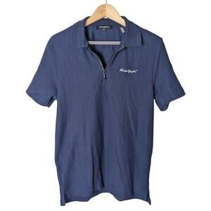 Karl Lagerfeld Rib Navy 1/4 Zip Short Sleeve Logo Polo Shirt Men M LM4K3995 Golf